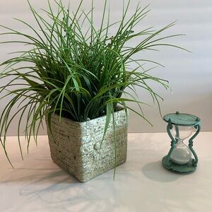Green Faux Plant in Stone Planter